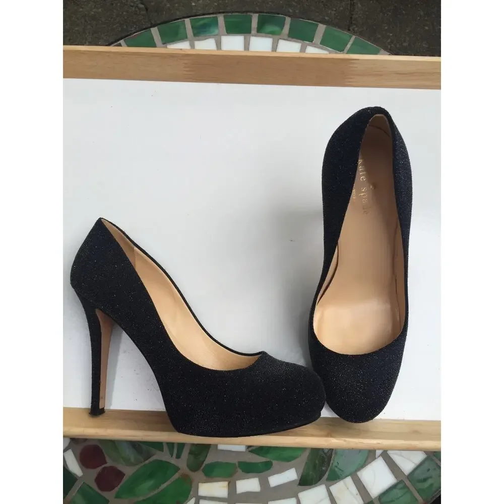KATE SPADE Sparkly Black Dressy Evening Comfy Heels Pumps Classic 8 ITALY